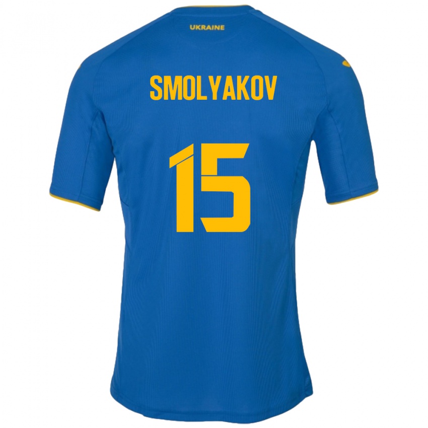 Børn Ukraine Artem Smolyakov #15 Blå Udebane Spillertrøjer 24-26 Trøje T-Shirt