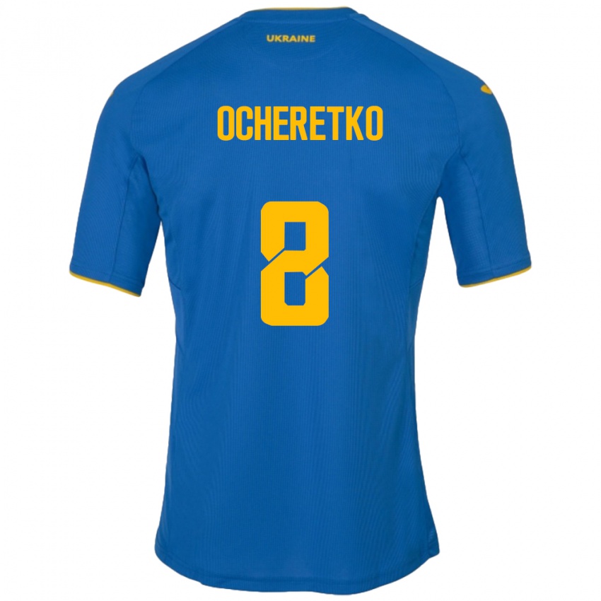 Børn Ukraine Oleg Ocheretko #8 Blå Udebane Spillertrøjer 24-26 Trøje T-Shirt