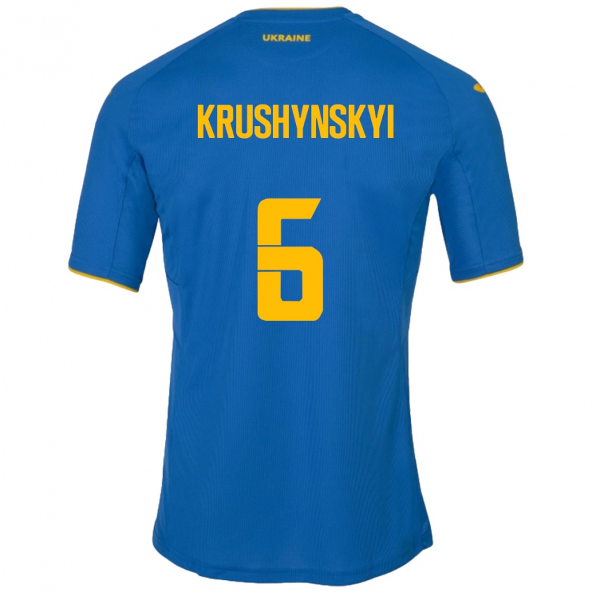 Børn Ukraine Borys Krushynskyi #6 Blå Udebane Spillertrøjer 24-26 Trøje T-Shirt