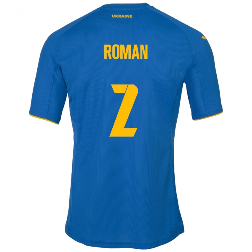 Børn Ukraine Vitaliy Roman #2 Blå Udebane Spillertrøjer 24-26 Trøje T-Shirt