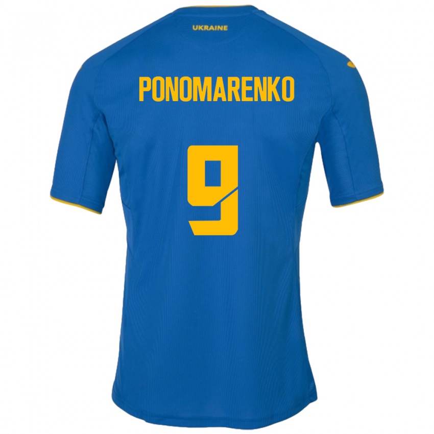 Børn Ukraine Matviy Ponomarenko #9 Blå Udebane Spillertrøjer 24-26 Trøje T-Shirt