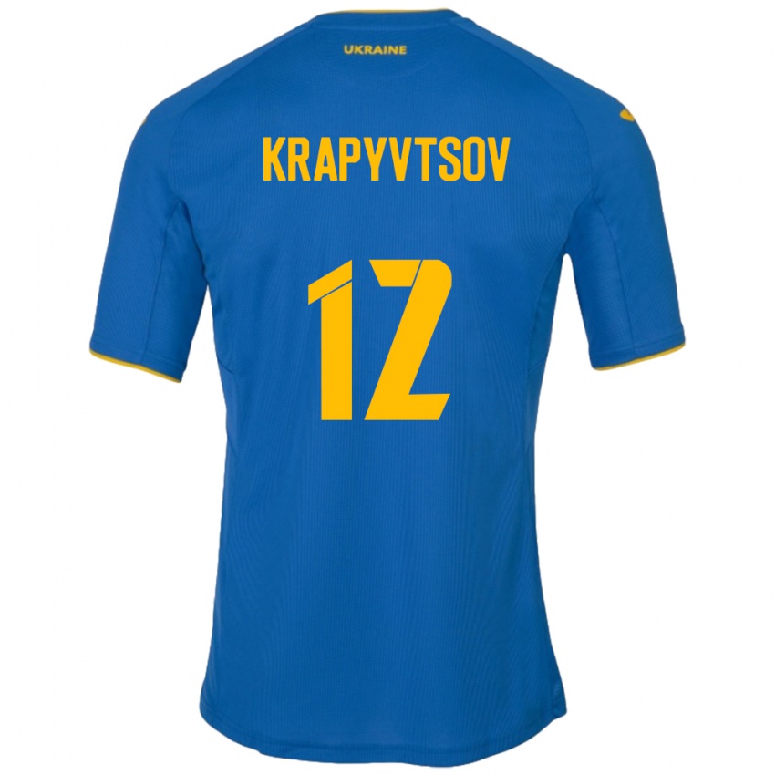 Børn Ukraine Vladyslav Krapyvtsov #12 Blå Udebane Spillertrøjer 24-26 Trøje T-Shirt