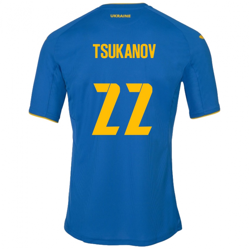 Børn Ukraine Viktor Tsukanov #22 Blå Udebane Spillertrøjer 24-26 Trøje T-Shirt