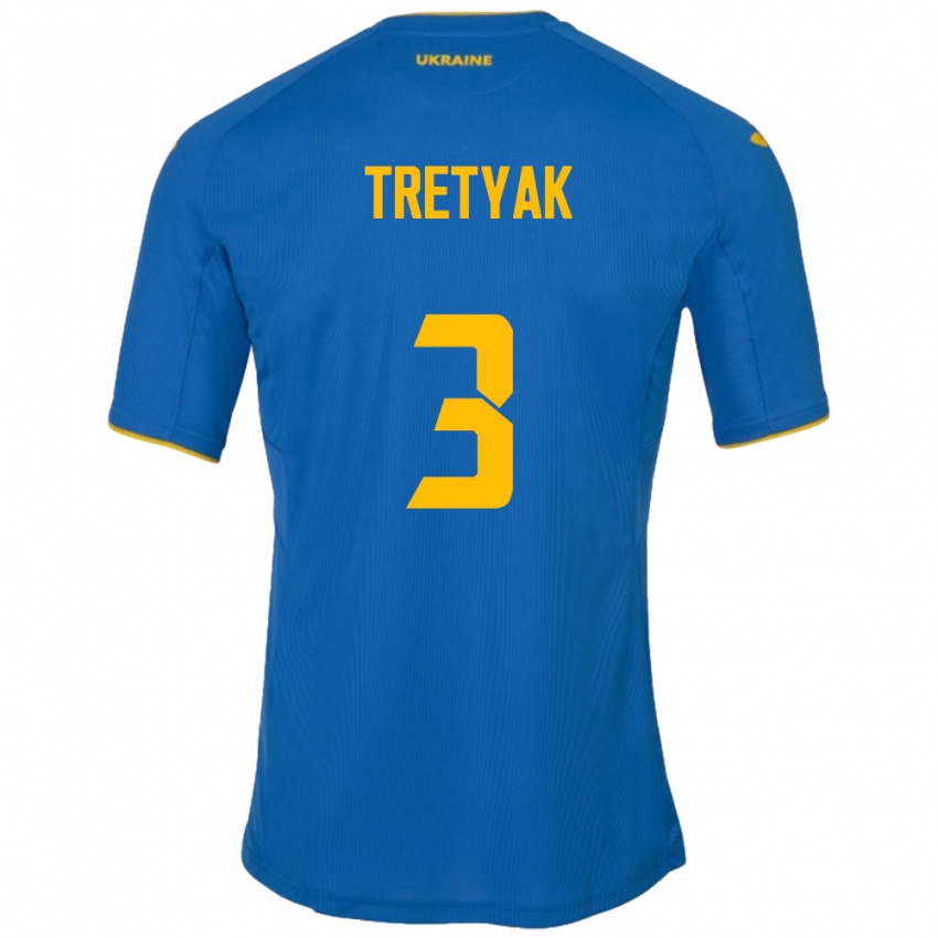 Børn Ukraine Demyan Tretyak #3 Blå Udebane Spillertrøjer 24-26 Trøje T-Shirt