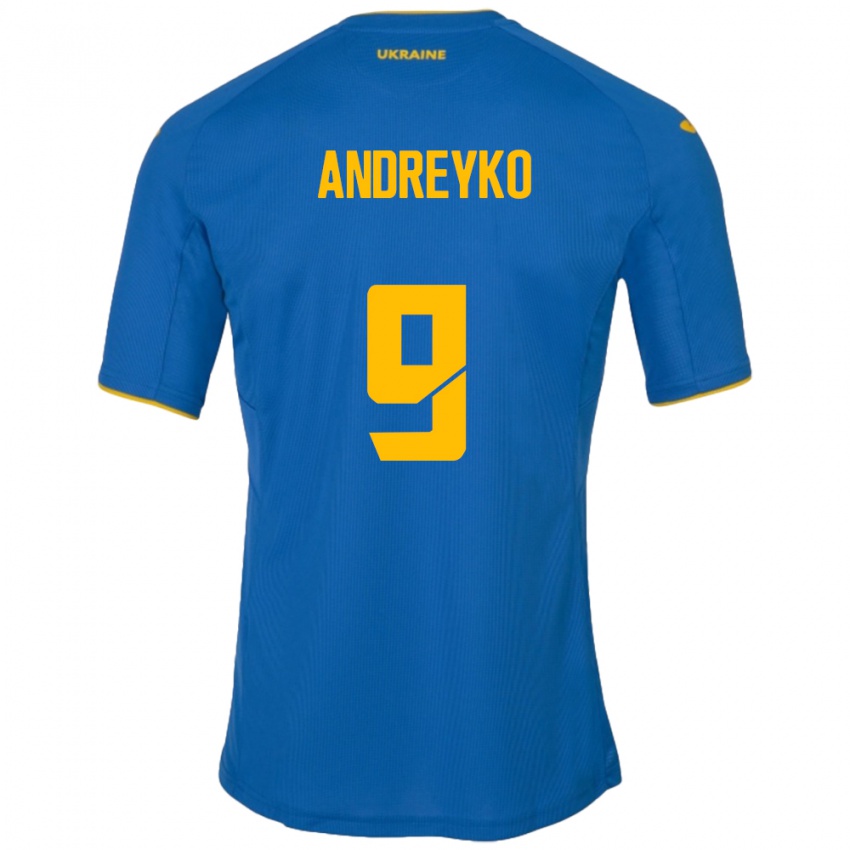 Børn Ukraine Ivan Andreyko #9 Blå Udebane Spillertrøjer 24-26 Trøje T-Shirt