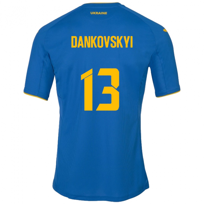 Børn Ukraine Yegor Dankovskyi #13 Blå Udebane Spillertrøjer 24-26 Trøje T-Shirt