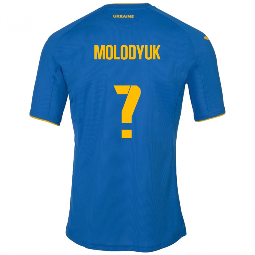 Børn Ukraine Yelyzaveta Molodyuk #0 Blå Udebane Spillertrøjer 24-26 Trøje T-Shirt