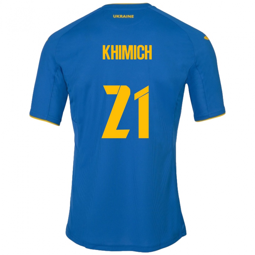 Børn Ukraine Tamila Khimich #21 Blå Udebane Spillertrøjer 24-26 Trøje T-Shirt