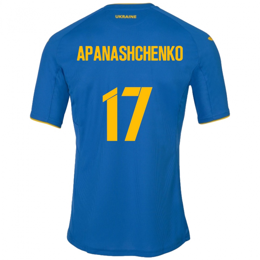 Børn Ukraine Daryna Apanashchenko #17 Blå Udebane Spillertrøjer 24-26 Trøje T-Shirt