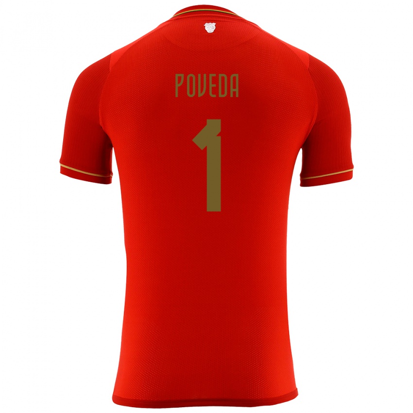 Børn Bolivia Bruno Poveda #1 Rød Udebane Spillertrøjer 24-26 Trøje T-Shirt