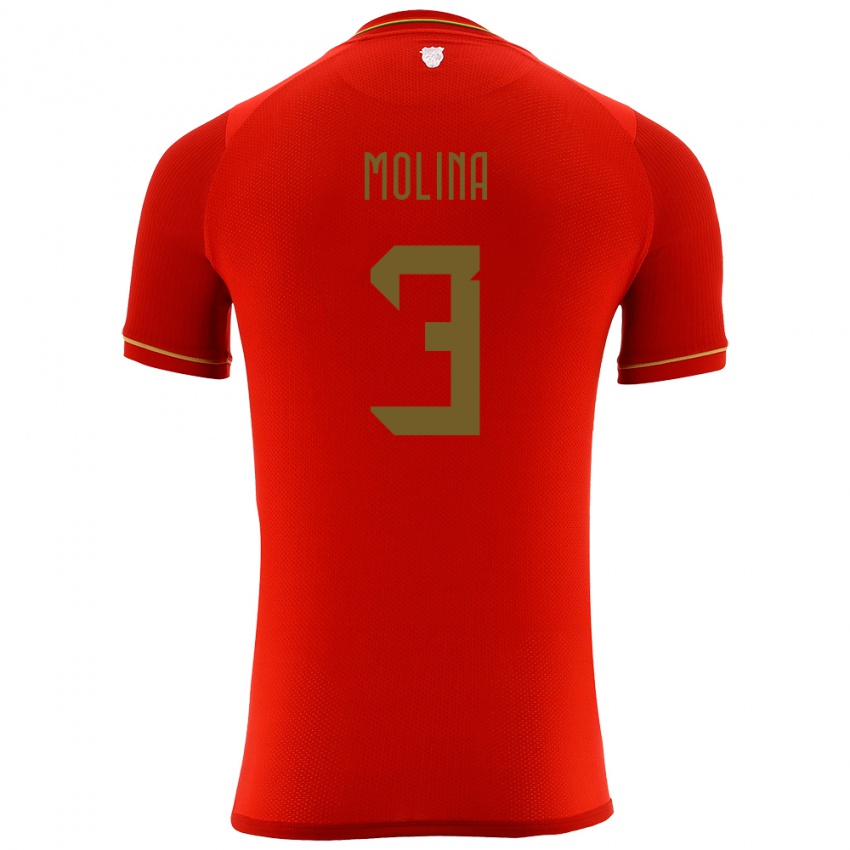 Børn Bolivia Iván Molina #3 Rød Udebane Spillertrøjer 24-26 Trøje T-Shirt