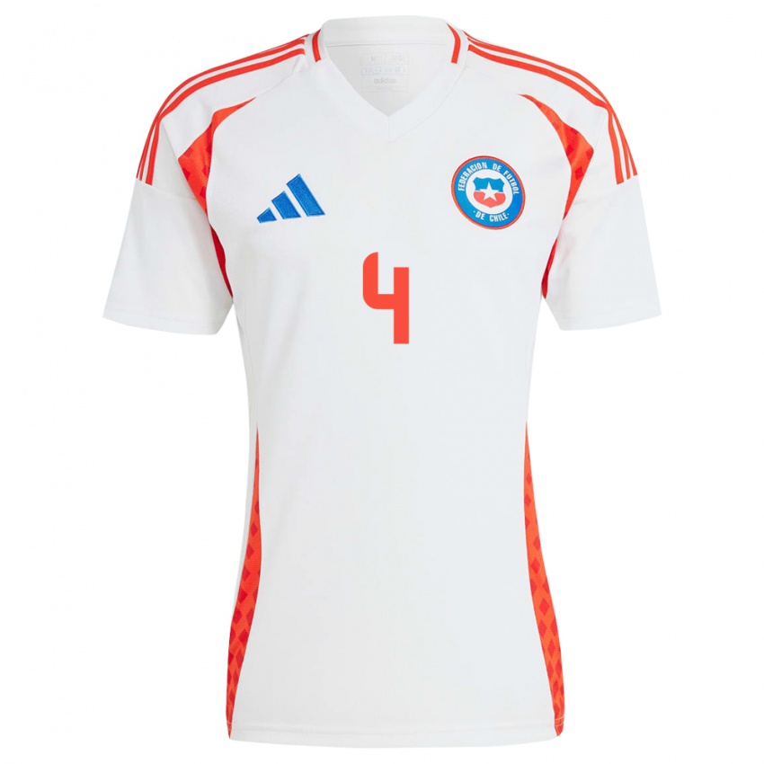 Børn Chile Lucas Velásquez #4 Hvid Udebane Spillertrøjer 24-26 Trøje T-Shirt