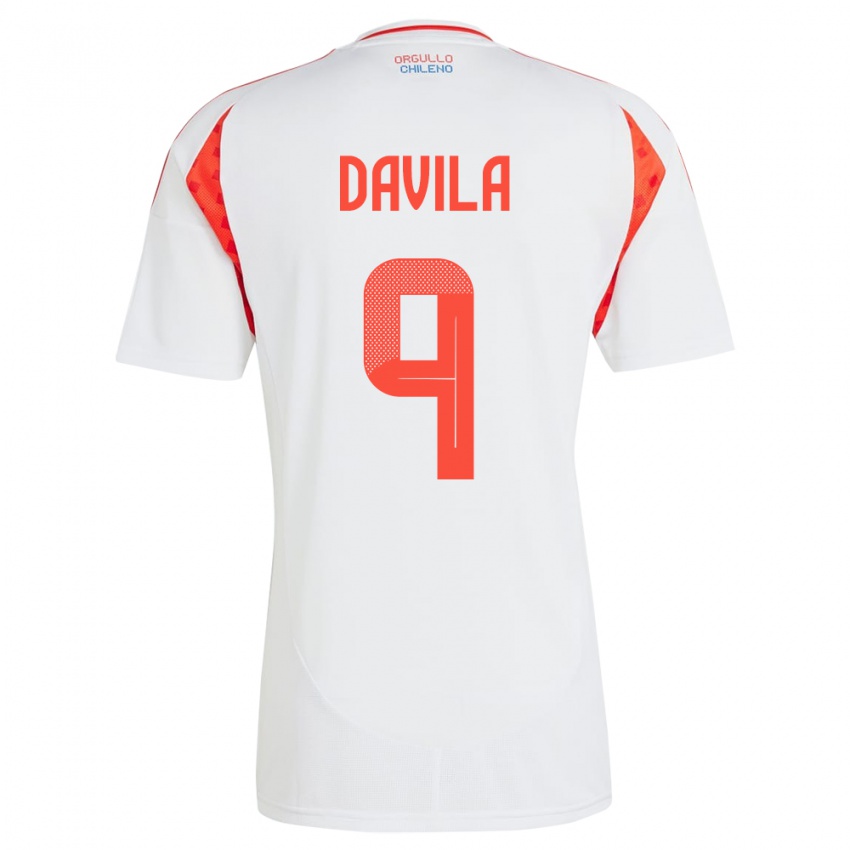 Børn Chile Víctor Dávila #9 Hvid Udebane Spillertrøjer 24-26 Trøje T-Shirt