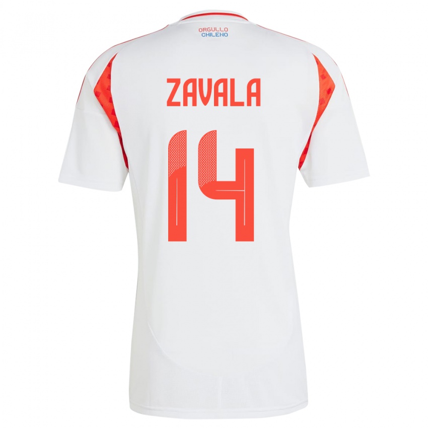 Børn Chile Cristián Zavala #14 Hvid Udebane Spillertrøjer 24-26 Trøje T-Shirt