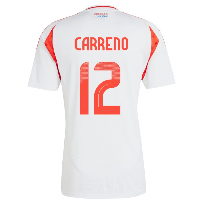 Børn Chile Diego Carreño #12 Hvid Udebane Spillertrøjer 24-26 Trøje T-Shirt