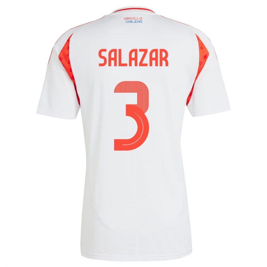 Børn Chile Yahir Salazar #3 Hvid Udebane Spillertrøjer 24-26 Trøje T-Shirt