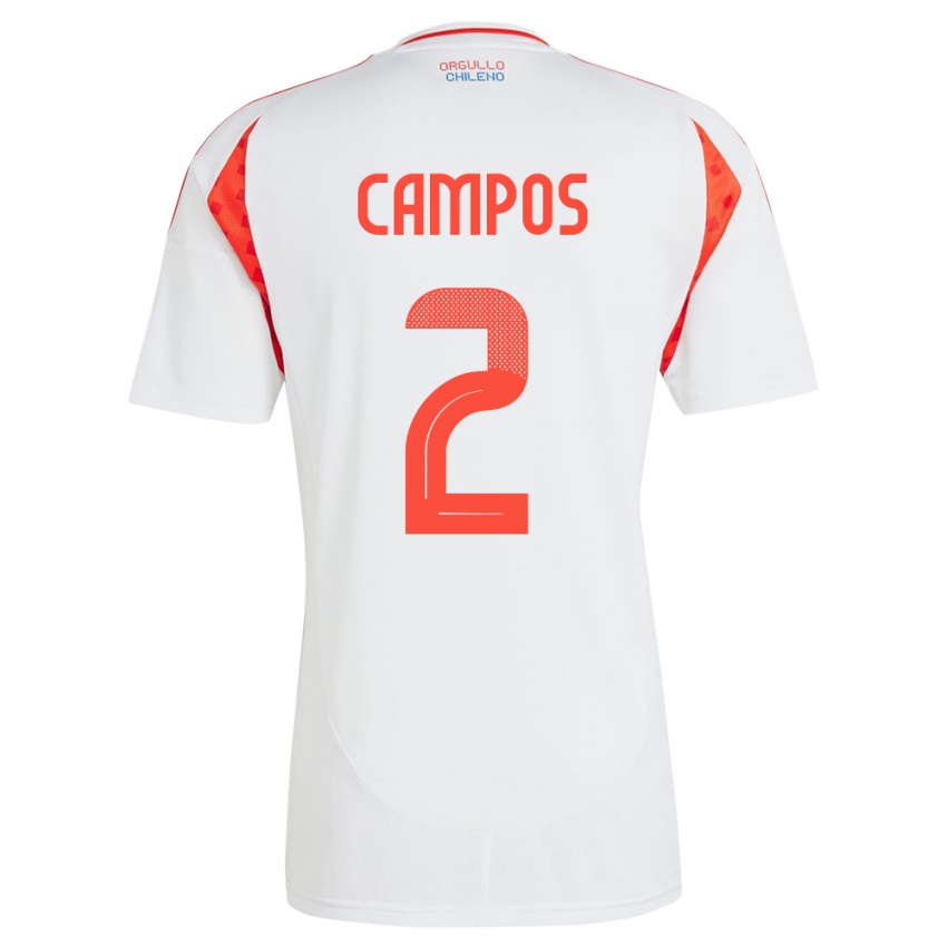 Børn Chile Víctor Campos #2 Hvid Udebane Spillertrøjer 24-26 Trøje T-Shirt