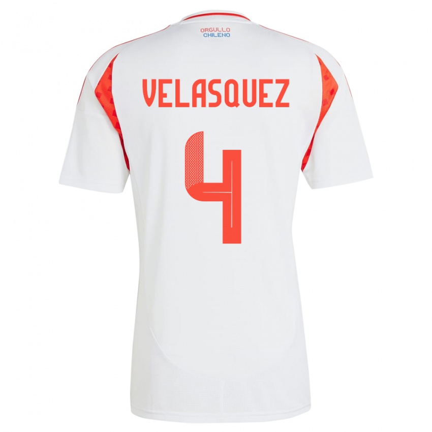 Børn Chile Lucas Velásquez #4 Hvid Udebane Spillertrøjer 24-26 Trøje T-Shirt