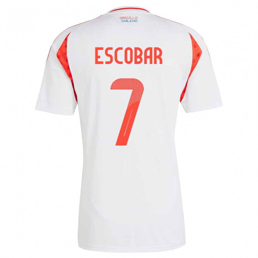 Børn Chile Bastián Escobar #7 Hvid Udebane Spillertrøjer 24-26 Trøje T-Shirt