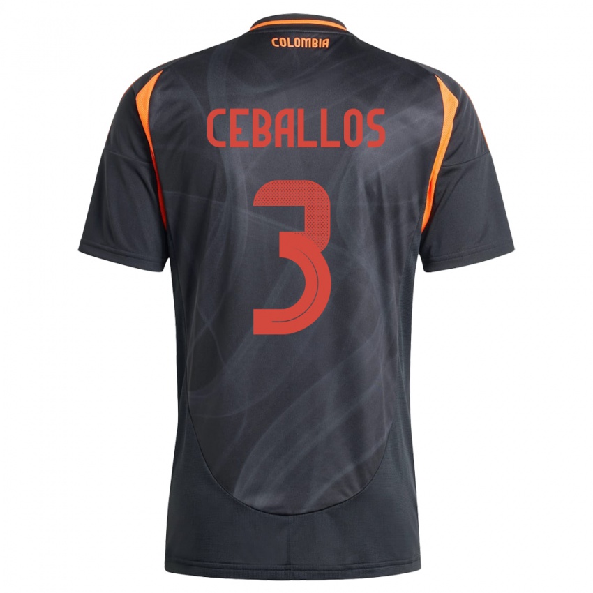 Børn Colombia Brayan Ceballos #3 Sort Udebane Spillertrøjer 24-26 Trøje T-Shirt