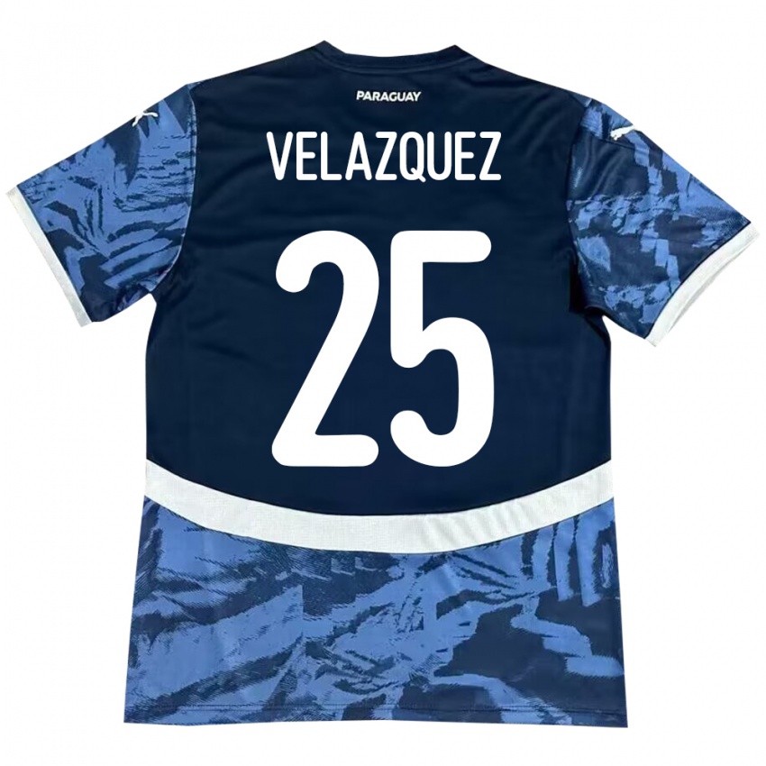 Børn Paraguay Gustavo Velázquez #25 Blå Udebane Spillertrøjer 24-26 Trøje T-Shirt