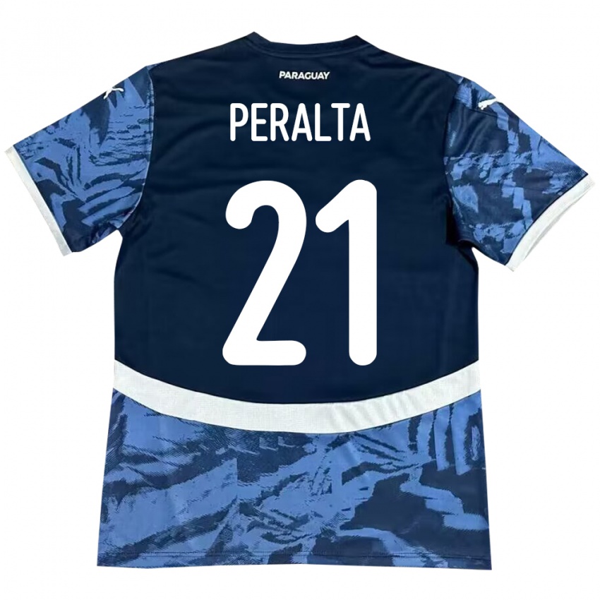 Børn Paraguay Fabrizio Peralta #21 Blå Udebane Spillertrøjer 24-26 Trøje T-Shirt