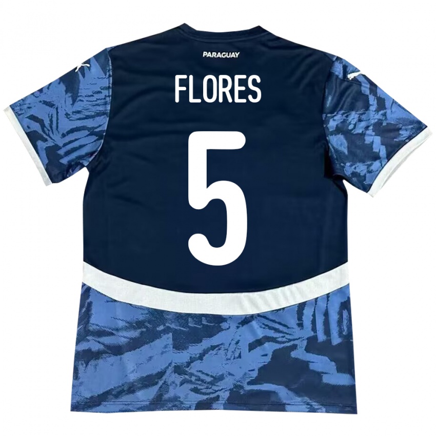 Børn Paraguay Gilberto Flores #5 Blå Udebane Spillertrøjer 24-26 Trøje T-Shirt