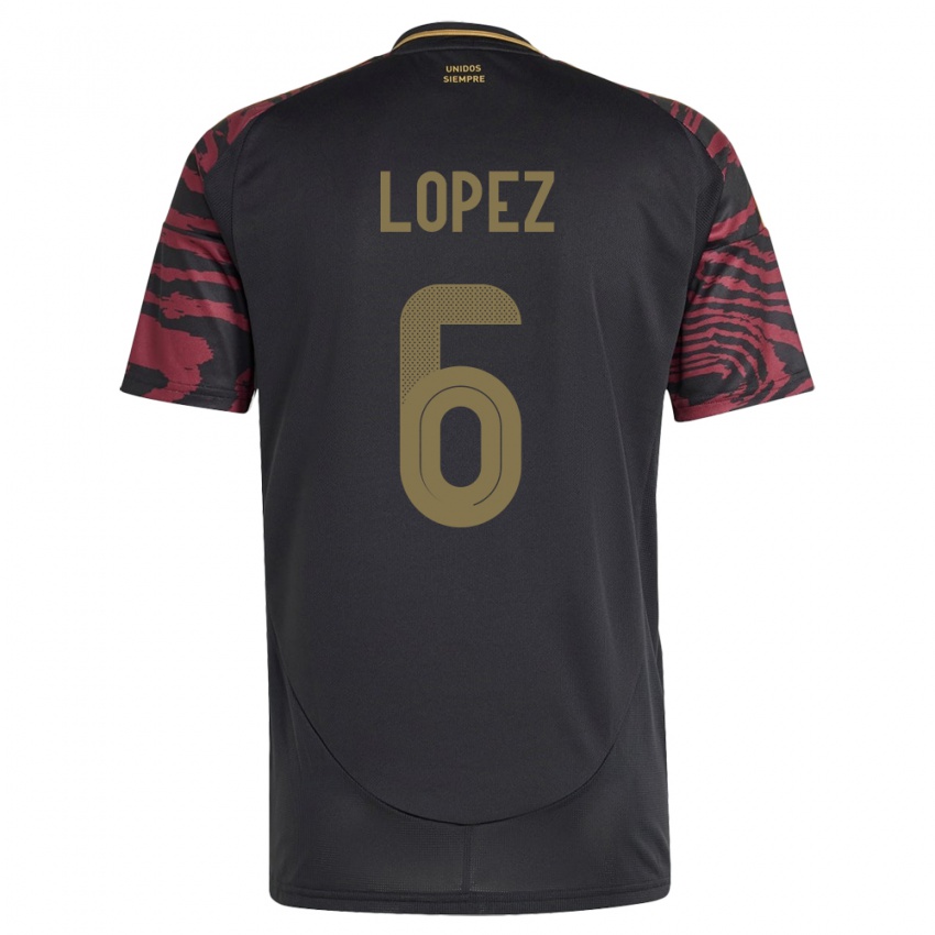Børn Peru Marcos López #6 Sort Udebane Spillertrøjer 24-26 Trøje T-Shirt