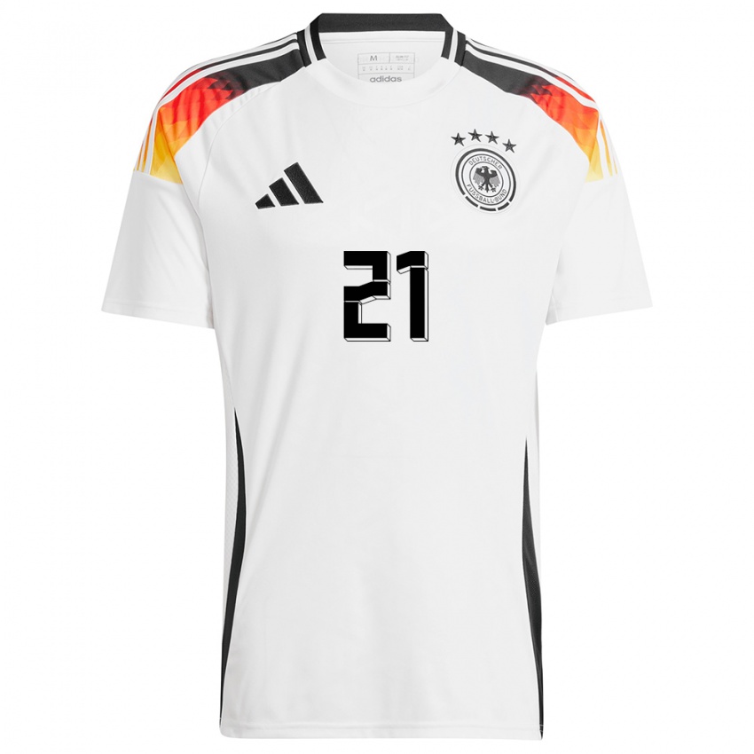 Mænd Tyskland Ilkay Gundogan #21 Hvid Hjemmebane Spillertrøjer 24-26 Trøje T-Shirt