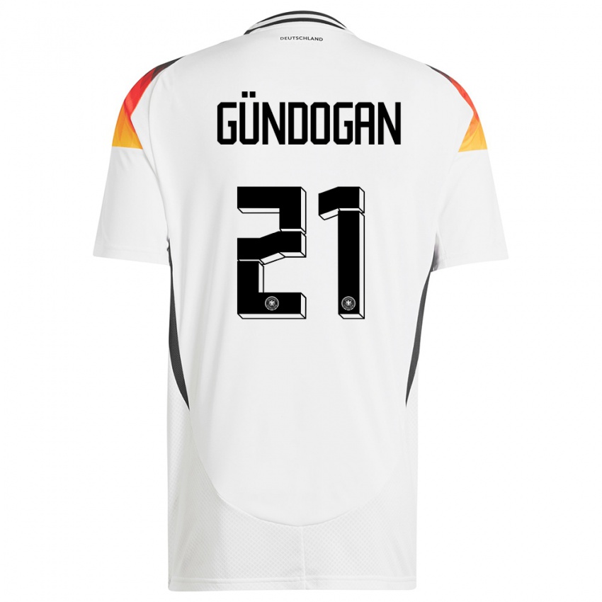 Mænd Tyskland Ilkay Gundogan #21 Hvid Hjemmebane Spillertrøjer 24-26 Trøje T-Shirt