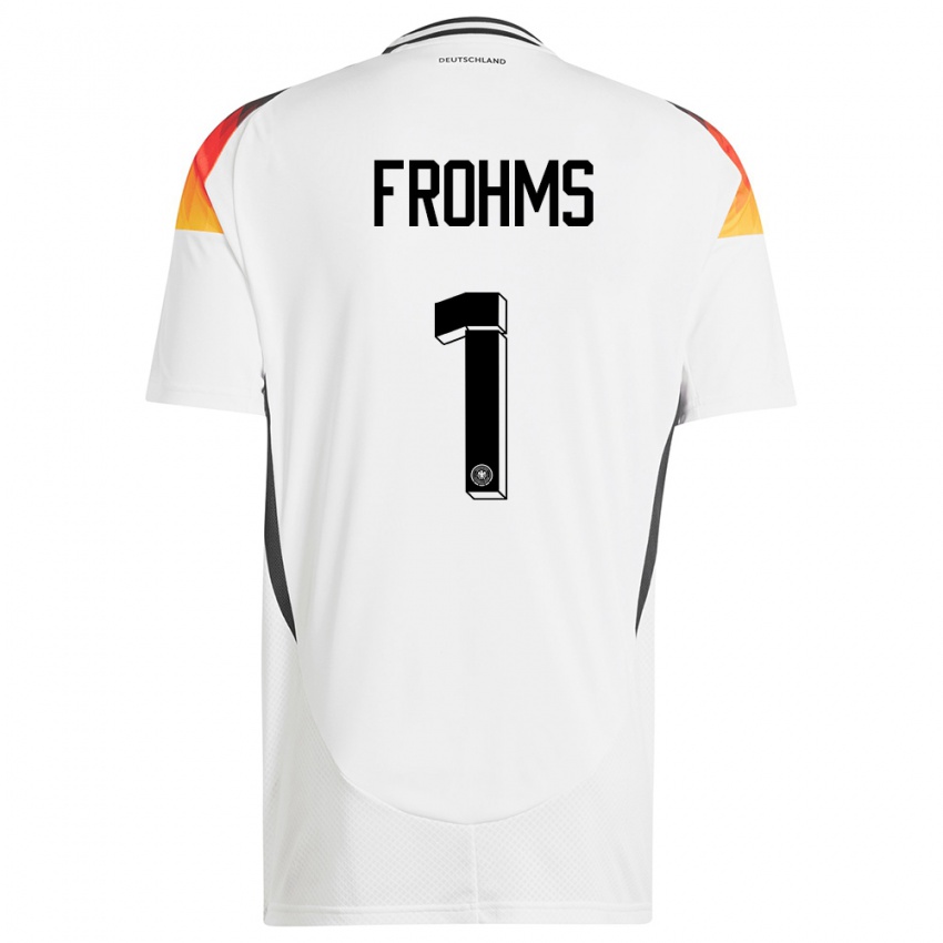 Mænd Tyskland Merle Frohms #1 Hvid Hjemmebane Spillertrøjer 24-26 Trøje T-Shirt