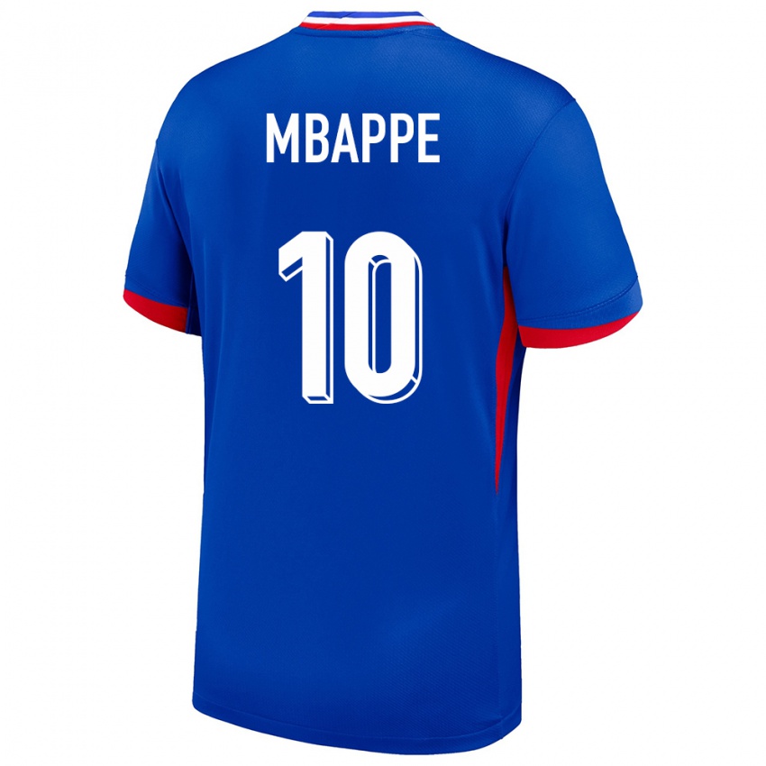 Mænd Frankrig Kylian Mbappe #10 Blå Hjemmebane Spillertrøjer 24-26 Trøje T-Shirt