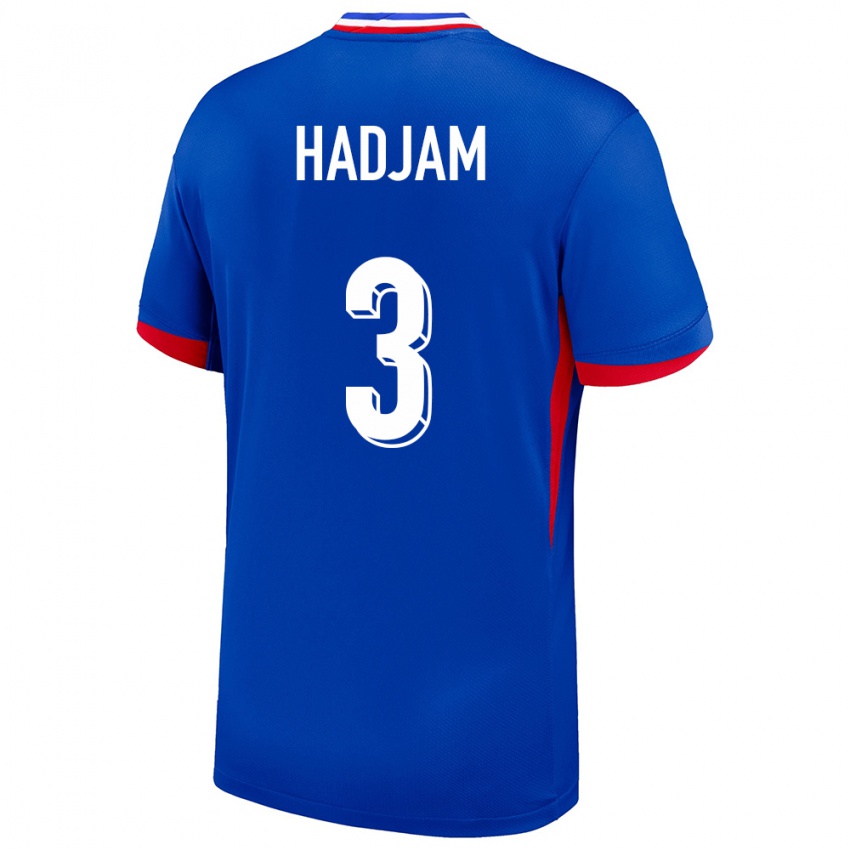 Mænd Frankrig Jaouen Hadjam #3 Blå Hjemmebane Spillertrøjer 24-26 Trøje T-Shirt