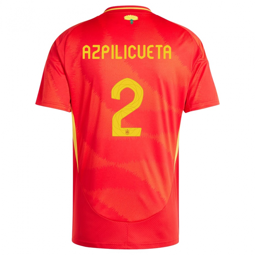 Mænd Spanien Cesar Azpilicueta #2 Rød Hjemmebane Spillertrøjer 24-26 Trøje T-Shirt