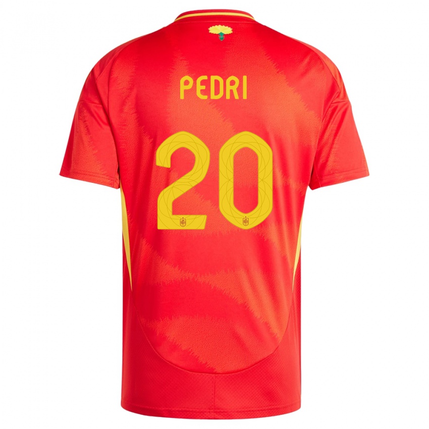 Mænd Spanien Pedri #20 Rød Hjemmebane Spillertrøjer 24-26 Trøje T-Shirt