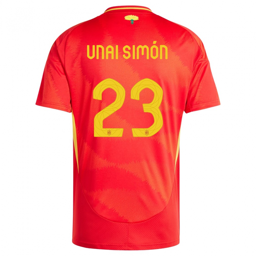 Mænd Spanien Unai Simon #23 Rød Hjemmebane Spillertrøjer 24-26 Trøje T-Shirt
