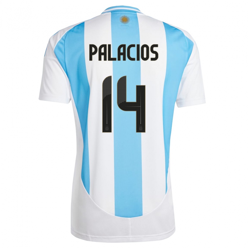 Mænd Argentina Exequiel Palacios #14 Hvid Blå Hjemmebane Spillertrøjer 24-26 Trøje T-Shirt