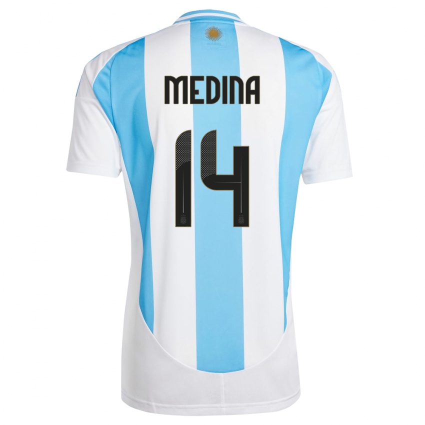 Mænd Argentina Facundo Medina #14 Hvid Blå Hjemmebane Spillertrøjer 24-26 Trøje T-Shirt