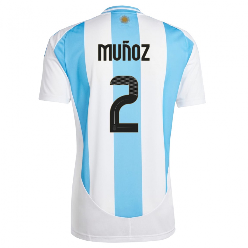 Mænd Argentina Luana Munoz #2 Hvid Blå Hjemmebane Spillertrøjer 24-26 Trøje T-Shirt