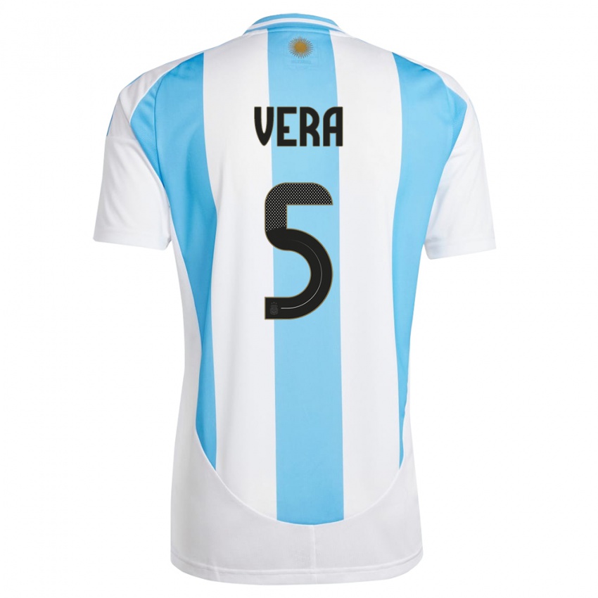 Mænd Argentina Fausto Vera #5 Hvid Blå Hjemmebane Spillertrøjer 24-26 Trøje T-Shirt