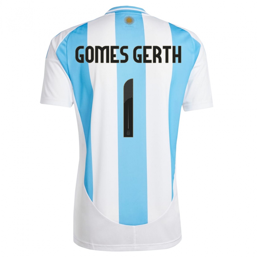 Mænd Argentina Federico Gomes Gerth #1 Hvid Blå Hjemmebane Spillertrøjer 24-26 Trøje T-Shirt