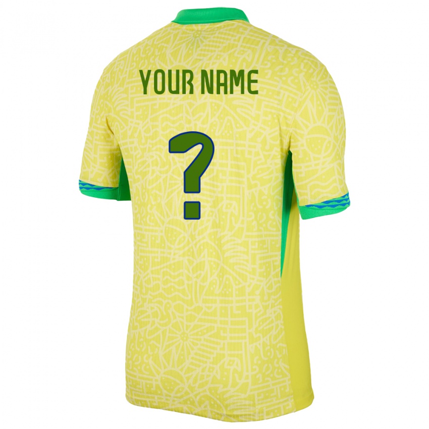 Mænd Brasilien Dit Navn #0 Gul Hjemmebane Spillertrøjer 24-26 Trøje T-Shirt