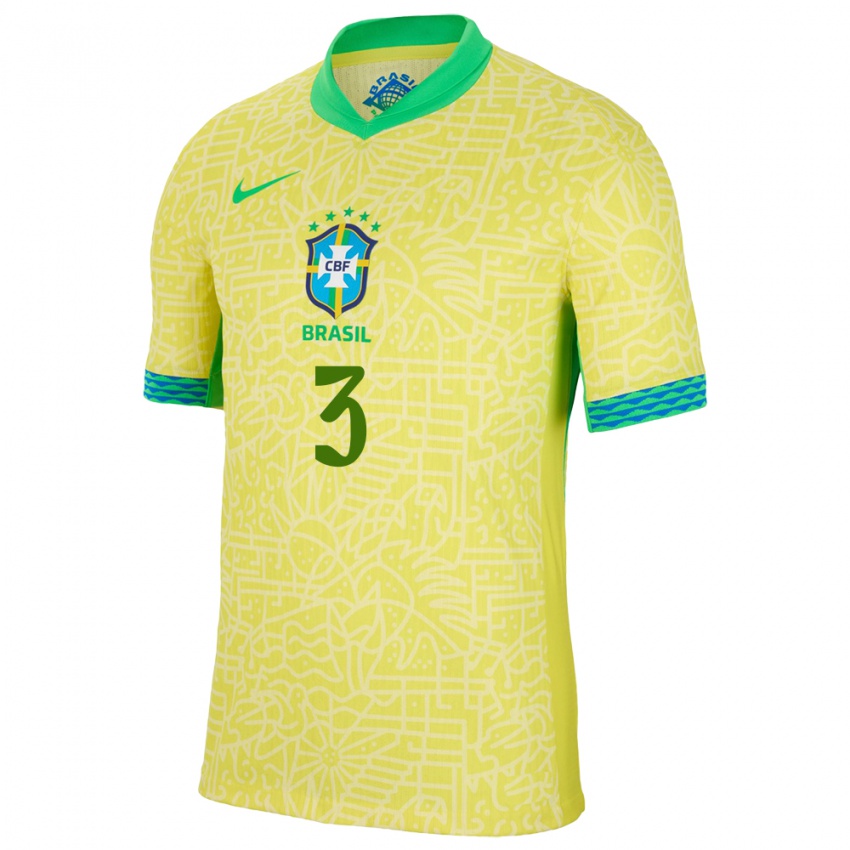 Mænd Brasilien Thiago Silva #3 Gul Hjemmebane Spillertrøjer 24-26 Trøje T-Shirt