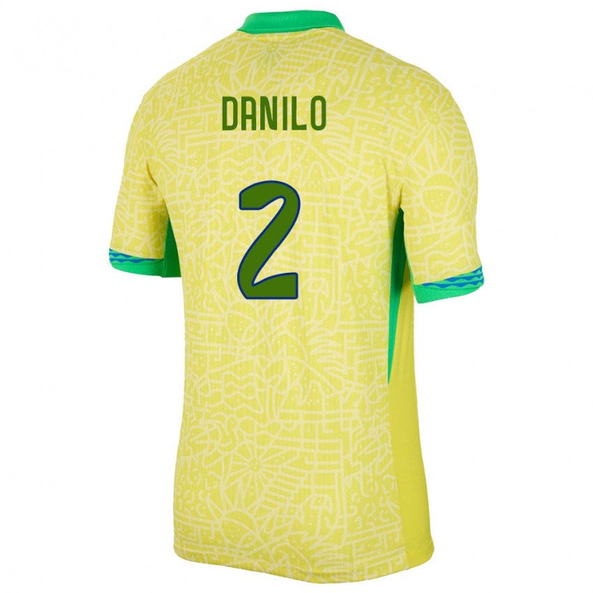 Mænd Brasilien Danilo #2 Gul Hjemmebane Spillertrøjer 24-26 Trøje T-Shirt