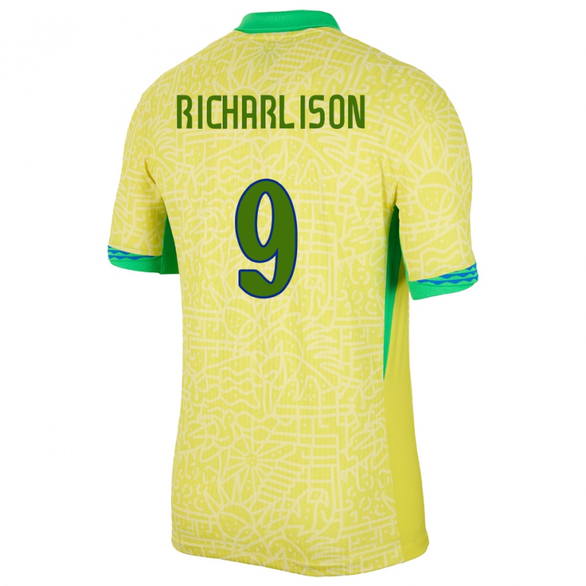 Mænd Brasilien Richarlison #9 Gul Hjemmebane Spillertrøjer 24-26 Trøje T-Shirt