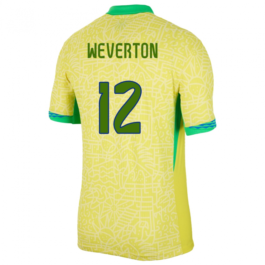 Mænd Brasilien Weverton #12 Gul Hjemmebane Spillertrøjer 24-26 Trøje T-Shirt