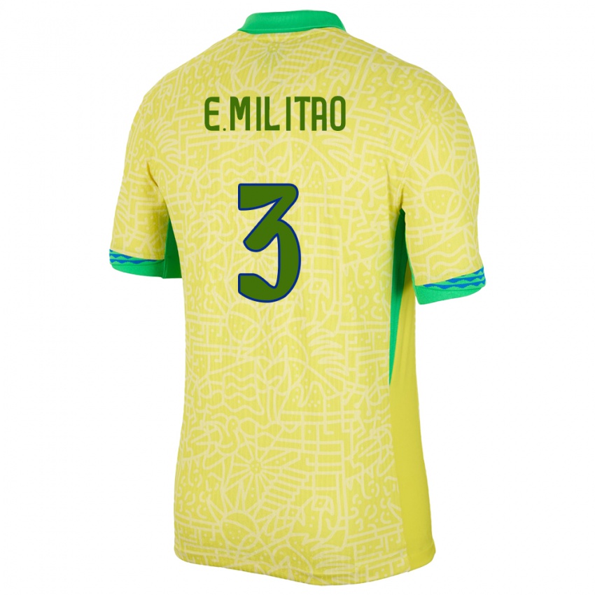 Mænd Brasilien Eder Militao #3 Gul Hjemmebane Spillertrøjer 24-26 Trøje T-Shirt