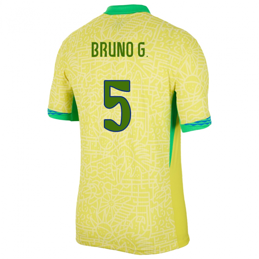 Mænd Brasilien Bruno Guimaraes #5 Gul Hjemmebane Spillertrøjer 24-26 Trøje T-Shirt