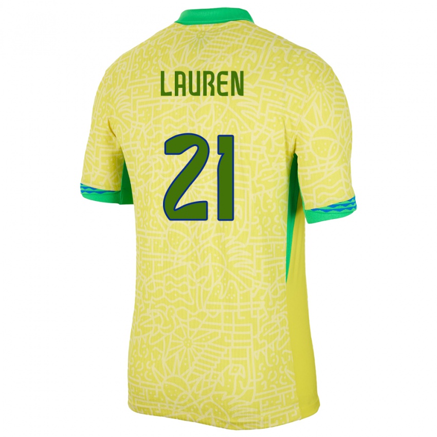 Mænd Brasilien Lauren Costa #21 Gul Hjemmebane Spillertrøjer 24-26 Trøje T-Shirt