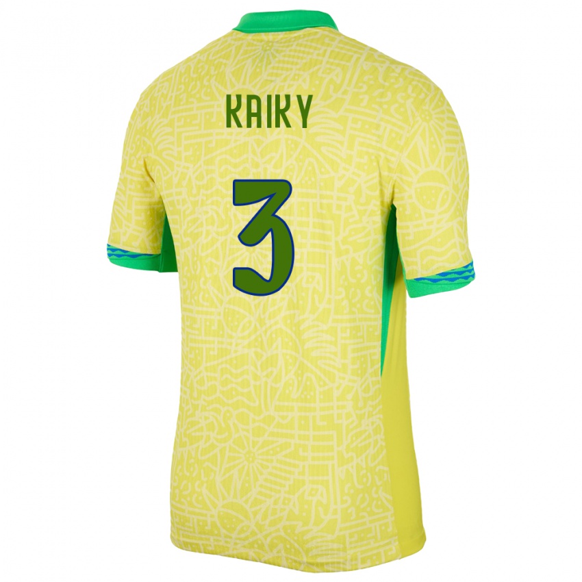 Mænd Brasilien Kaiky #3 Gul Hjemmebane Spillertrøjer 24-26 Trøje T-Shirt